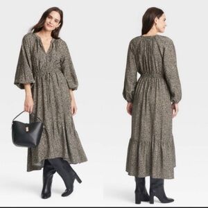 “a new day” animal print Long Sleeve Dress